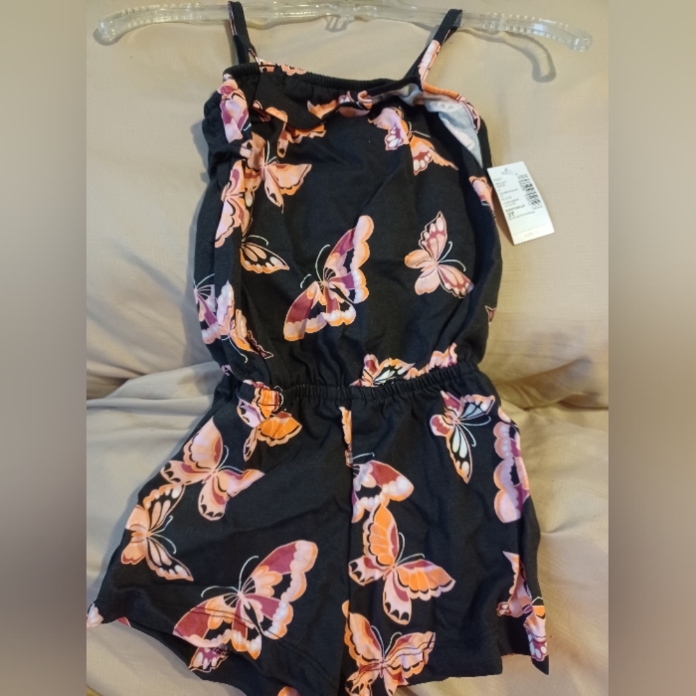 Black Butterfly Print Romper